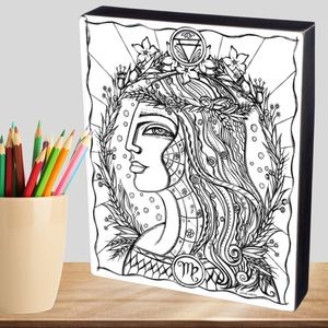 Primitives by Kathy Black and White Zodiac Coloring Canvas - VIRGO
